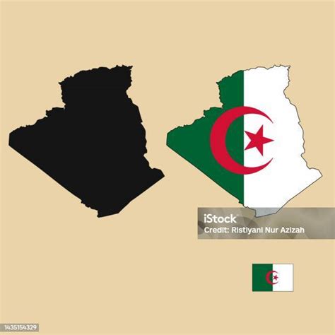 Vector Of Algeria Country Outline Map With Flag Set Isolated On Plain Background Stock ...