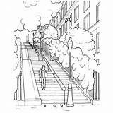 Two Point Perspective City Drawing Sketch Coloring Page sketch template
