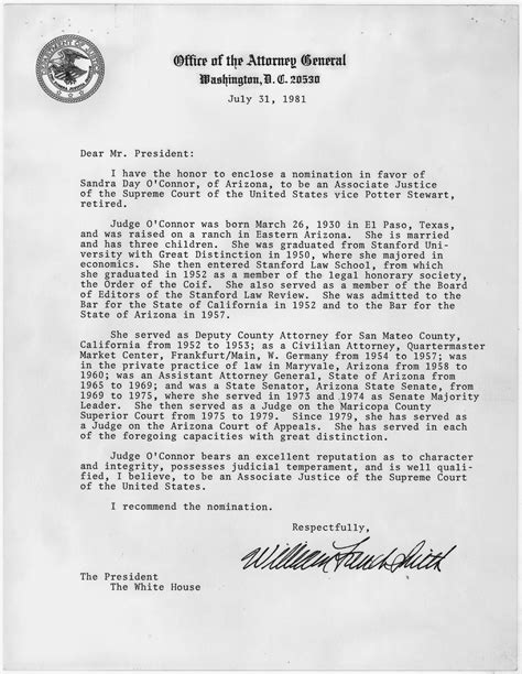 File:Letter from William French Smith to Ronald Reagan, re Nomination of Sandra Day O'Connor to ...