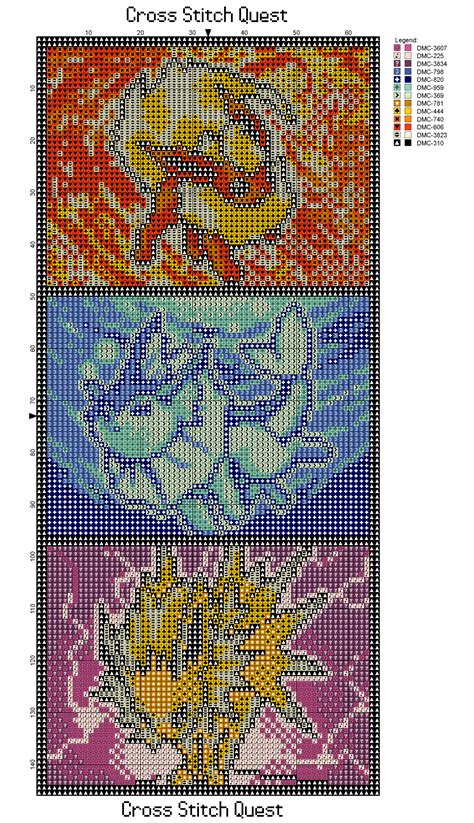 the cross stitch pattern shows four different designs