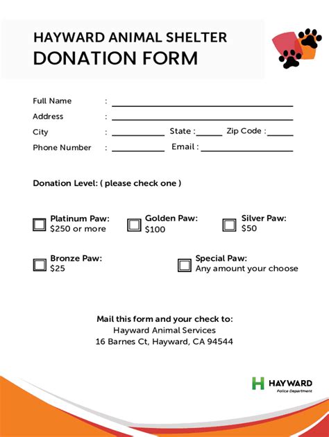 Fillable Online Hayward Animal Shelter - Donation Form Fax Email Print - pdfFiller