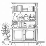 Premium Photo  Coloring Page A Vintage Wooden Cabinet With Plants And sketch template