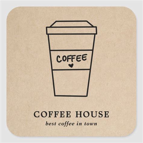 Modern Simple Brown Cute Coffee Square Sticker | Zazzle | Coffee shop logo design, Coffee shop ...