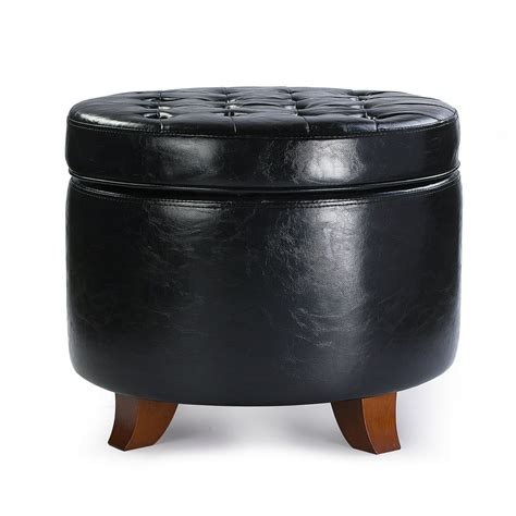 Enova Home Zola 18 Inches Modern Elegant Leather Round Storage Ottoman ...