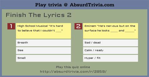 Trivia Quiz : Finish The Lyrics 2