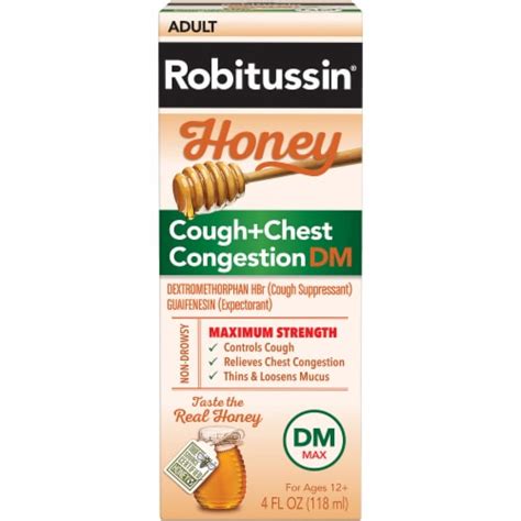 Robitussin Adult Honey Cough + Chest Congestion DM Liquid, 4 fl oz - Fry’s Food Stores