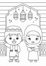 Muslim Children Dressed In Ramadan Coloring Page  Free Printable sketch template