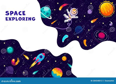 Space Banner with Kid Astronaut, Rocket, Planets Stock Vector ...