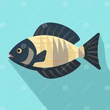 Vector of a Black and White Fish on a Blue Background - Flat Icon Vector Stock Vector ...