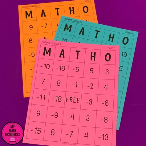 My Math Resources - Adding Integers MATHO (Bingo Game)