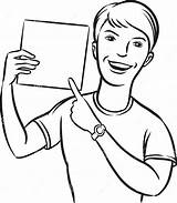 Whiteboard Drawing  Smiling Man Pointing Finger At Blank Placard Stock sketch template
