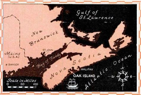 Map of the maritime provinces on the east coast of Canada with the Oak Island location shown ...