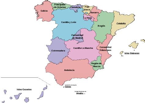 Map Of Spain With Regions - State Coastal Towns Map