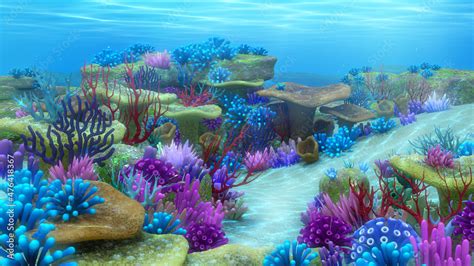 Underwater landscape,Colorful coral reef under the sea,3d rendering ...