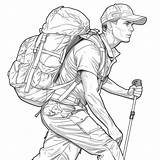 Premium Photo  Coloring Page A hiker With Backpack And Walking Stick sketch template