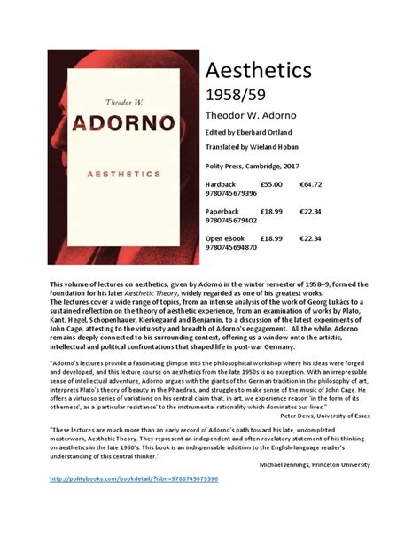 Theodor W Adorno Aesthetics 1958 59 PDF | PDF | Aesthetics | Theodor W. Adorno