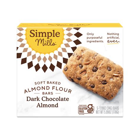 Simple Mills Soft Baked Almond Flour Bars, Dark Chocolate Almond, Gluten-Free, 5 Count - Walmart.com