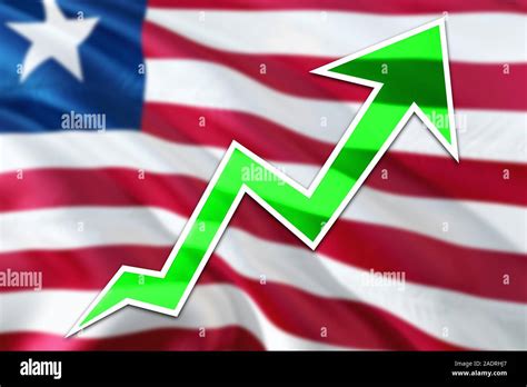 Liberia economy graph is indicating positive growth, green arrow going up with trend line ...