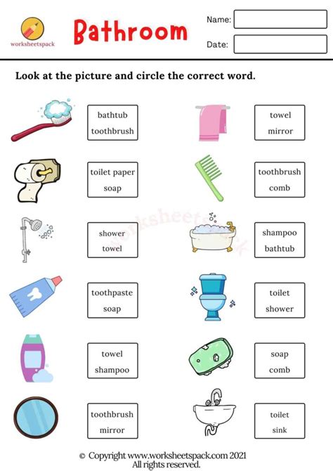 ESL bathroom vocabulary worksheets - Printable and Online Worksheets Pack