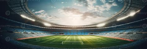 Soccer or Football stadium with green field and blue sky. 23438947 Stock Photo at Vecteezy