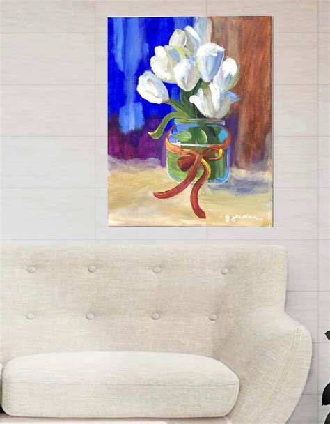 Original Painting, Original White Tulip Painting, Wall Art, Hand Painted in US, Any Size