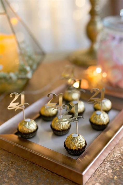 Ferrero Rocher Chocolates with Gold 21 Toppers from an Elegant 21st Birthday Party on Kara's ...