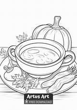 A Bowl Of soup And Some Vegetables On Plate With The Words Artus Art sketch template