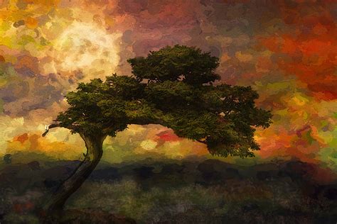 Download Colorful Sky Moon Painting Artistic Tree HD Wallpaper