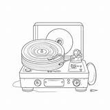 Drawing On Vinyl Record Player Isolated White Background Vector  sketch template