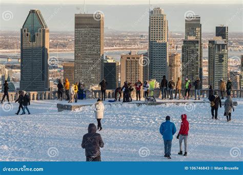 Tourists Looking at Montreal Skyline in Winter Editorial Stock Photo ...