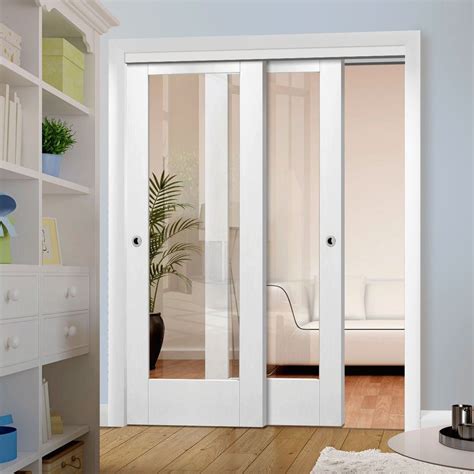 Two Sliding Doors and Frame Kit - Pattern 10 1 Pane Door - Clear Glass - White Primed ...