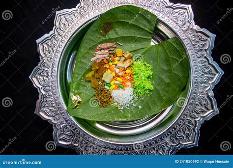 Indian Paan Masala on Betel Leaf Top View Stock Photo - Image of chew ...