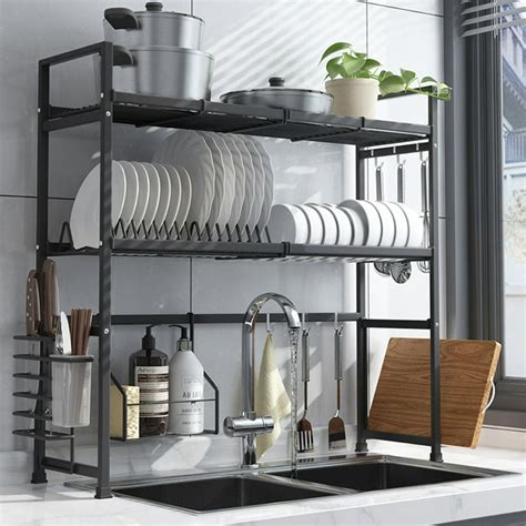 Classic 2 Tier Stainless Steel Dish Drainer Drying Rack Dish Rack Over ...