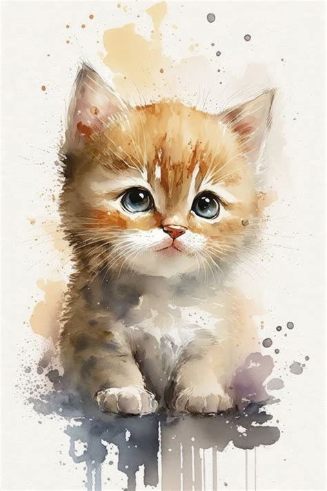 Watercolor Illustration of an Adorable Baby Cat for Nursery Art. Stock Illustration ...