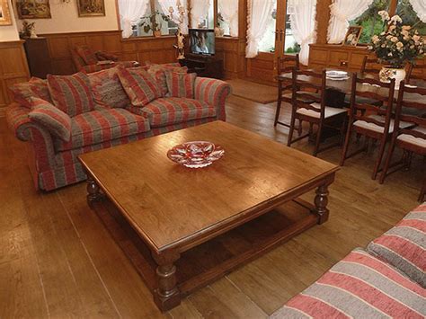 Large Square Oak Pot Board Coffee Table in Panelled Room
