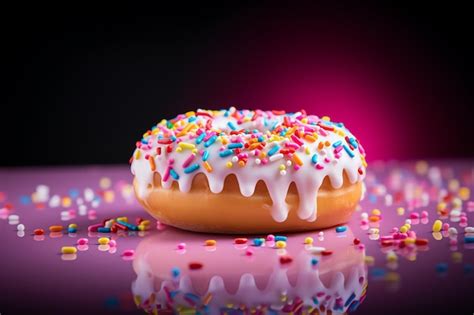 Premium AI Image | a donut with white frosting and sprinkles