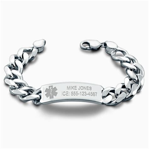 Men’s Heavy Sterling Silver Medical Alert ID Bracelet - Engraved ...