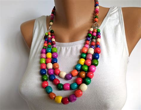 Multi color bead necklaces for womenBeaded necklace of three | Etsy