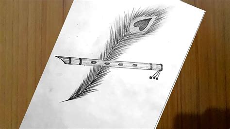 How to draw feathers and flute with pencil/how to draw a beautiful mor pankh and basuri. - YouTube