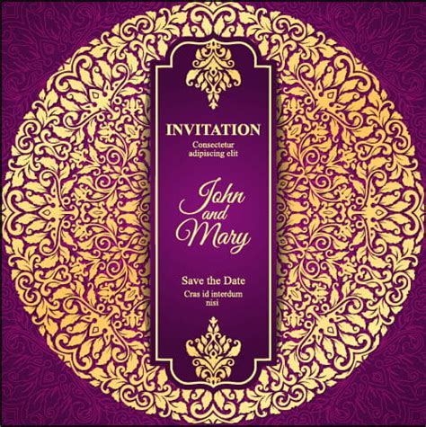 Vintage invitation card with purple floral pattern vector eps | UIDownload