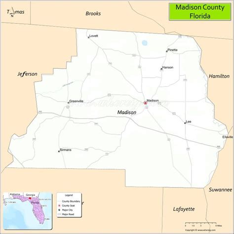 Map of Madison County, Florida showing cities, highways & important ...