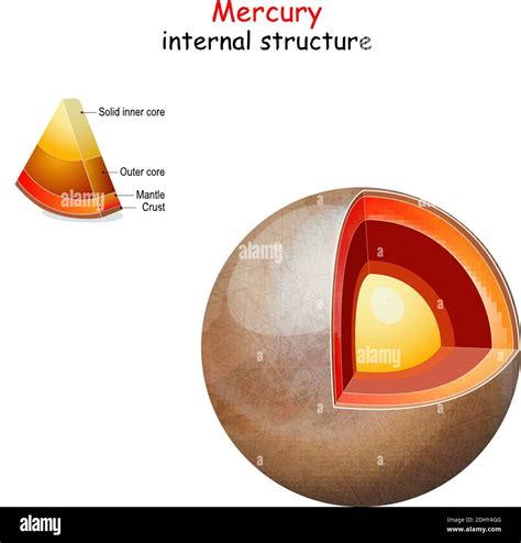 Mercury internal structure. cross section of planet from core to mantle ...