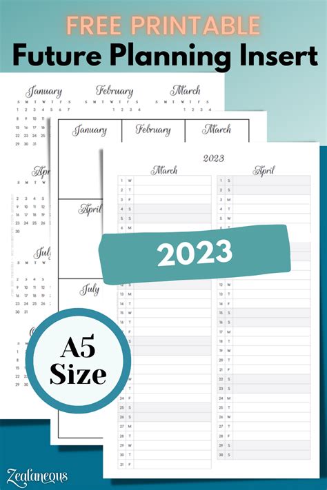 Free Printable A5 Planner Inserts 2023 Future-Planning (Dated) - Zealaneous