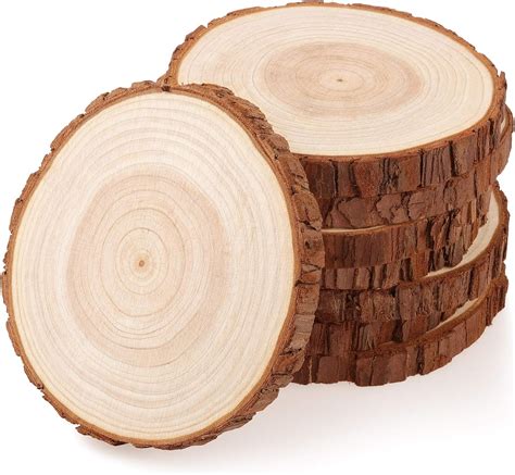 Fuyit Wood Slices 8 Pcs 5.1-5.5 Inches Unfinished Natural Tree Slice Wooden Circle with Bark Log ...