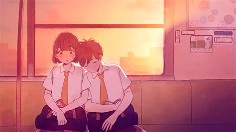 Wallpaper : anime couple, anime girls, anime boys, school uniform, train, sleeping 3200x1800 ...