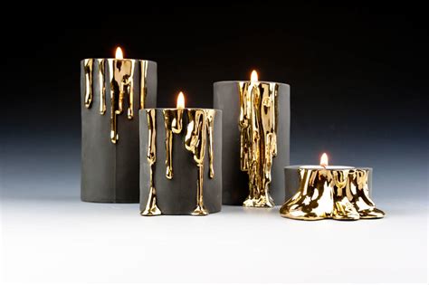 Black Candle Holders With Dripping Gold By Kina Ceramics ...