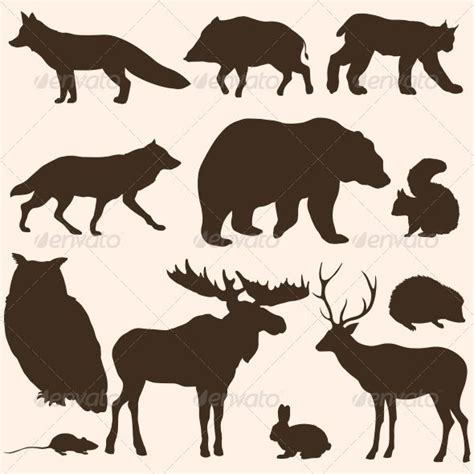 Vector Set of Forest Animals Silhouettes | Animal stencil, Animal ...