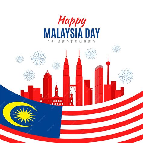 Premium Vector | Malaysia day with flag and skyline