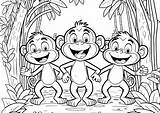 Three funny Monkeys In The Jungle  Monkey Coloring Pages For Adults sketch template