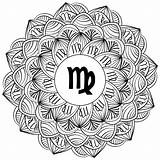 Zodiac Mandala Virgo Fantasy coloring Page With Astrological Sign And  sketch template